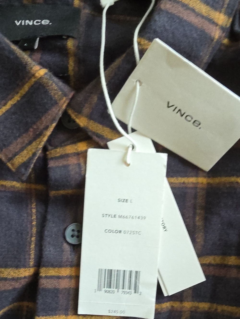 Vince Plaid Button Front Shirt in Brown and Gold Windowpane